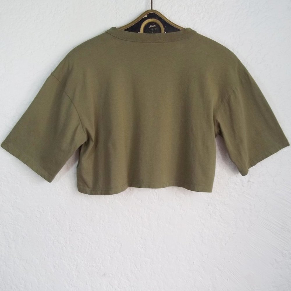 IVY PARK Spellout Army Khaki Green Cropped Cotton T Shirt Top XS - Picture 2 of 3